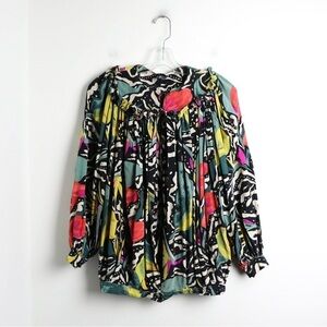 Vintage Emanuel Ungaro tropical print blouse silk abstract 90s one size colorful